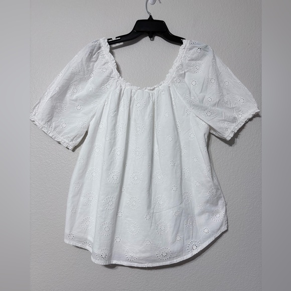 Cottage, Coquette White Cotton Eyelet Lace Top, Elastic SS, Square Neck. NWT XL - Picture 4 of 13